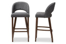 Germaine Dark Gray Fabric Upholstered Walnut Bar Stool (Set of 2) Baxton
