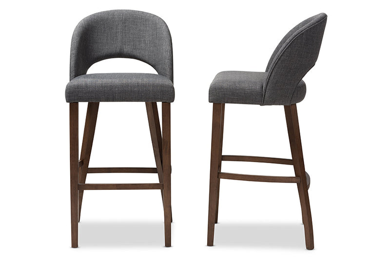 Germaine Dark Gray Fabric Upholstered Walnut Bar Stool (Set of 2) Baxton