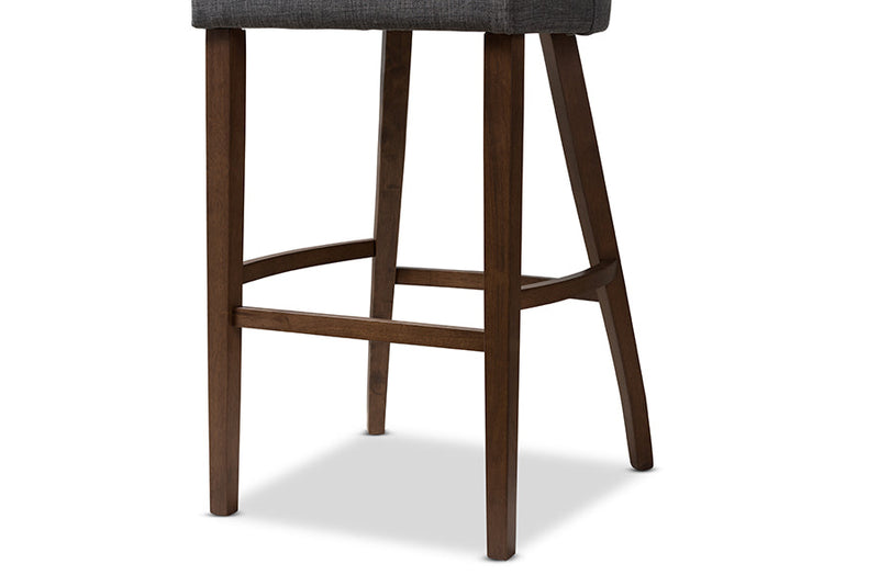 Germaine Dark Gray Fabric Upholstered Walnut Bar Stool (Set of 2) Baxton