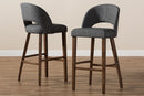 Germaine Dark Gray Fabric Upholstered Walnut Bar Stool (Set of 2) Baxton