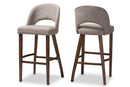 Germaine Light Gray Fabric Upholstered Walnut Bar Stool (Set of 2) Baxton