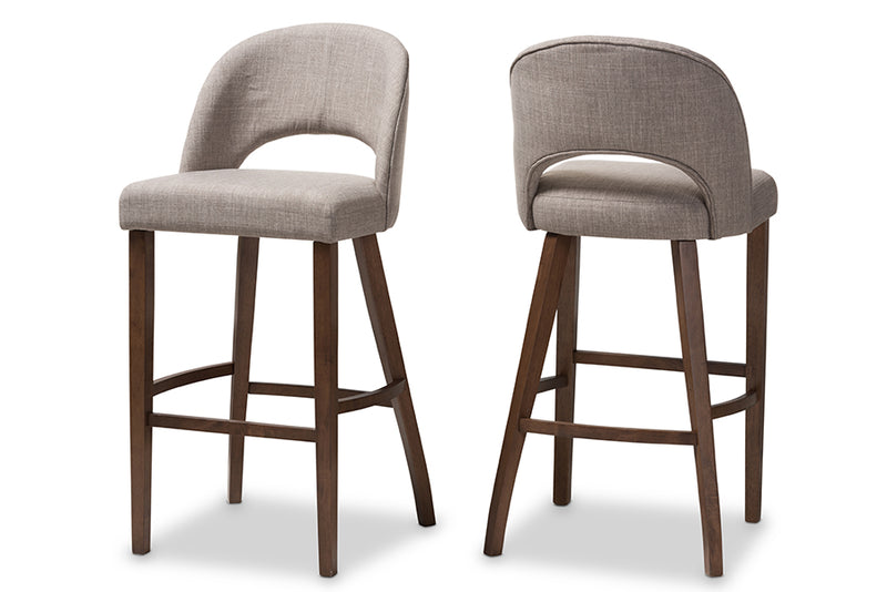 Germaine Mid-Century Modern Light Gray Fabric Upholstered Walnut Finished Wood Bar Stool (Set of 2)