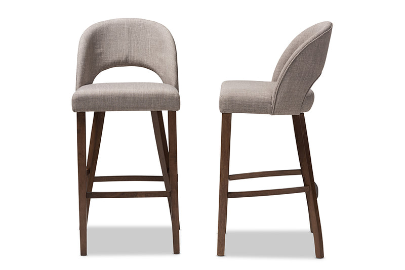 Germaine Mid-Century Modern Light Gray Fabric Upholstered Walnut Finished Wood Bar Stool (Set of 2)