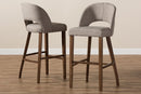 Germaine Light Gray Fabric Upholstered Walnut Bar Stool (Set of 2) Baxton