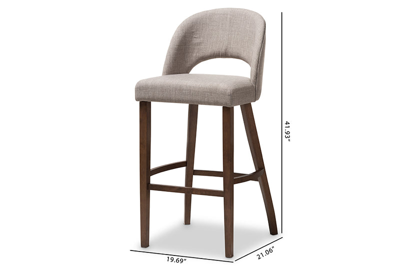 Germaine Mid-Century Modern Light Gray Fabric Upholstered Walnut Finished Wood Bar Stool (Set of 2)