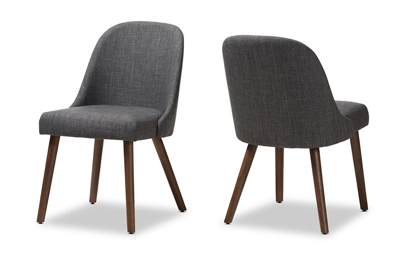 Catia Mid-Century Modern Dark Gray Fabric Upholstered Walnut Finished Wood Dining Chair (Set of 2)