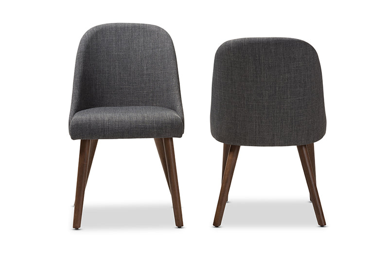 Catia Mid-Century Modern Dark Gray Fabric Upholstered Walnut Finished Wood Dining Chair (Set of 2)