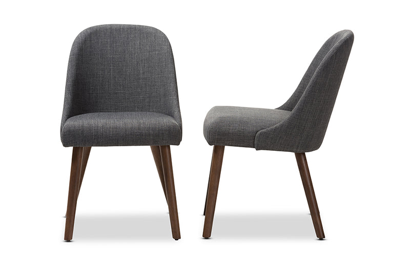 Catia Mid-Century Modern Dark Gray Fabric Upholstered Walnut Finished Wood Dining Chair (Set of 2)