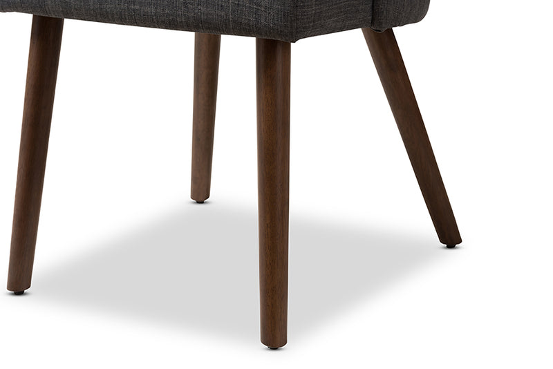 Catia Mid-Century Modern Dark Gray Fabric Upholstered Walnut Finished Wood Dining Chair (Set of 2)