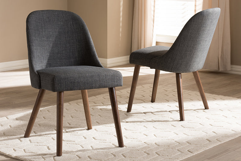 Catia Mid-Century Modern Dark Gray Fabric Upholstered Walnut Finished Wood Dining Chair (Set of 2)