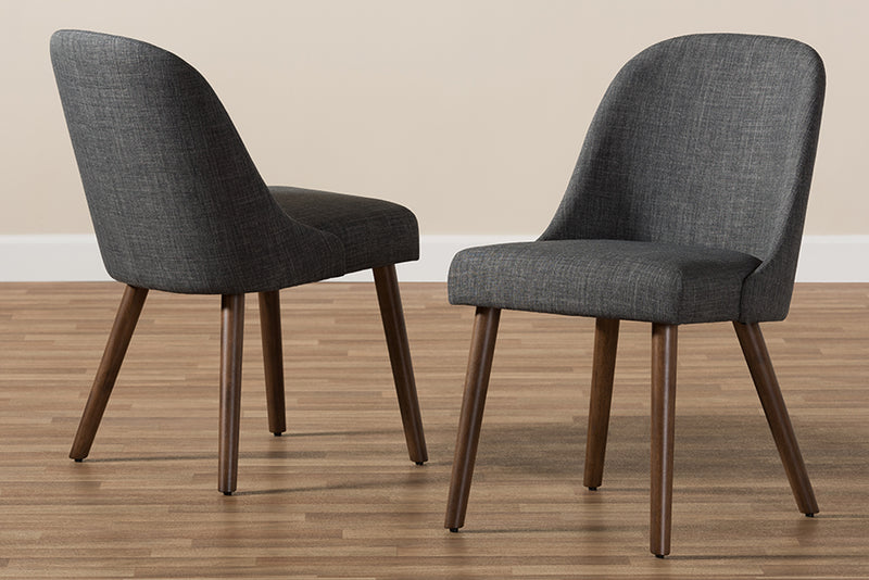 Catia Mid-Century Modern Dark Gray Fabric Upholstered Walnut Finished Wood Dining Chair (Set of 2)