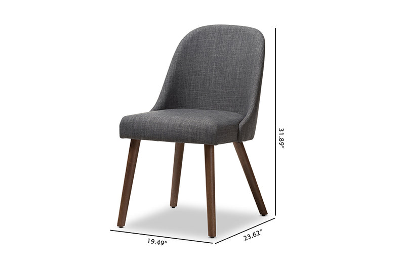 Catia Mid-Century Modern Dark Gray Fabric Upholstered Walnut Finished Wood Dining Chair (Set of 2)