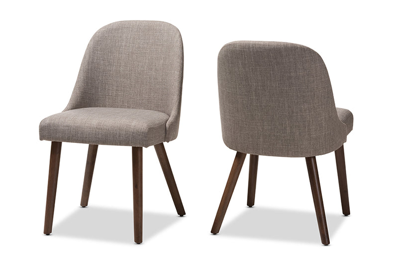 Catia Mid-Century Modern Light Gray Fabric Upholstered Walnut Finished Wood Dining Chair (Set of 2)