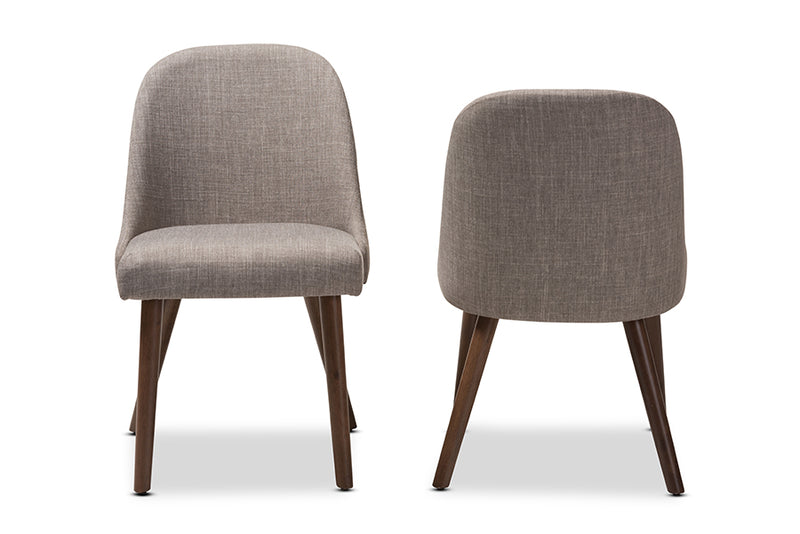 Catia Mid-Century Modern Light Gray Fabric Upholstered Walnut Finished Wood Dining Chair (Set of 2)