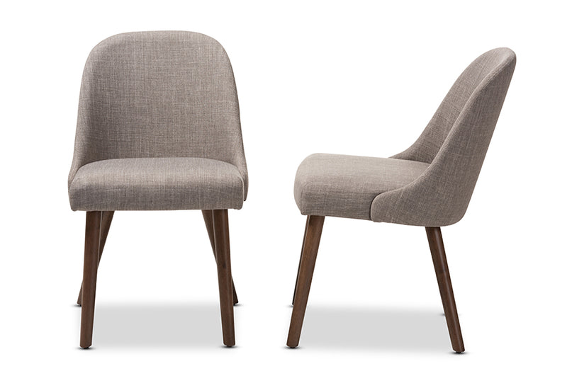 Catia Mid-Century Modern Light Gray Fabric Upholstered Walnut Finished Wood Dining Chair (Set of 2)