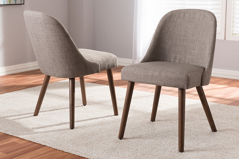 Catia Mid-Century Modern Light Gray Fabric Upholstered Walnut Finished Wood Dining Chair (Set of 2)