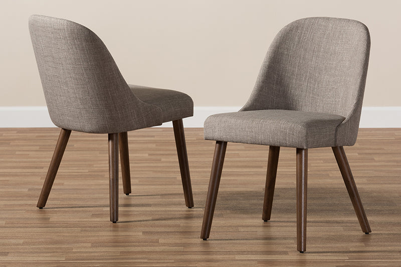 Catia Mid-Century Modern Light Gray Fabric Upholstered Walnut Finished Wood Dining Chair (Set of 2)