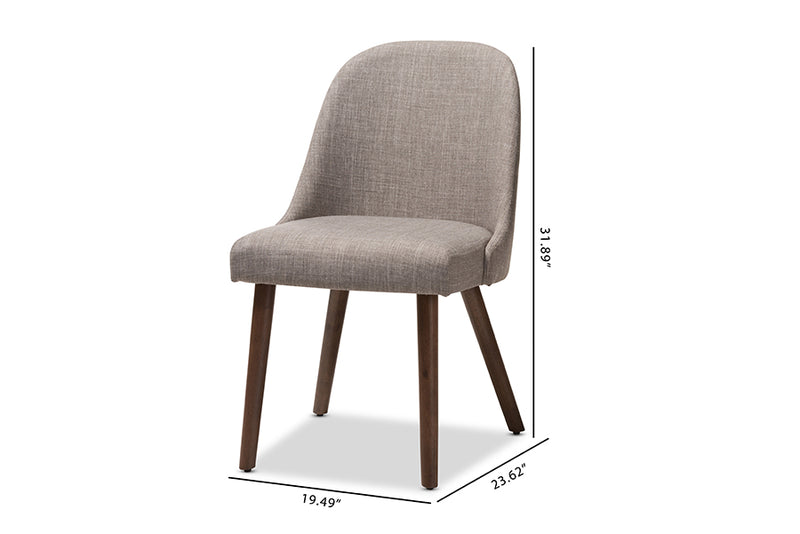 Catia Mid-Century Modern Light Gray Fabric Upholstered Walnut Finished Wood Dining Chair (Set of 2)