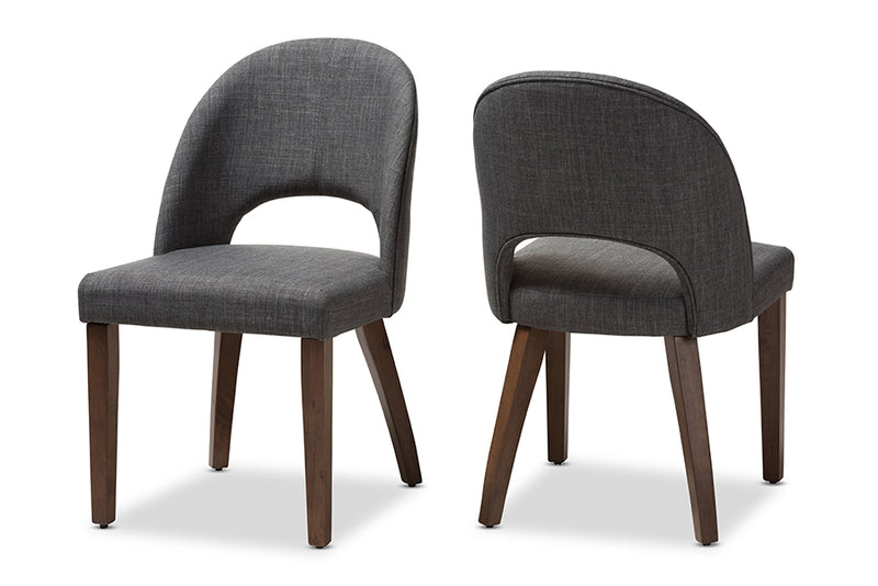 Everdon Mid-Century Modern Dark Gray Fabric Upholstered Walnut Finished Wood Dining Chair (Set of 2)