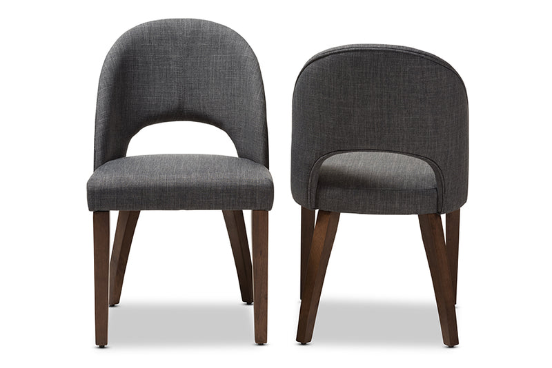 Everdon Mid-Century Modern Dark Gray Fabric Upholstered Walnut Finished Wood Dining Chair (Set of 2)