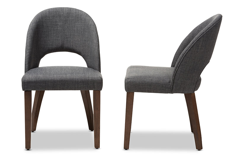 Everdon Mid-Century Modern Dark Gray Fabric Upholstered Walnut Finished Wood Dining Chair (Set of 2)