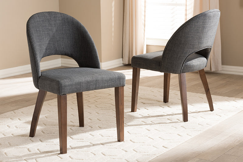 Everdon Mid-Century Modern Dark Gray Fabric Upholstered Walnut Finished Wood Dining Chair (Set of 2)