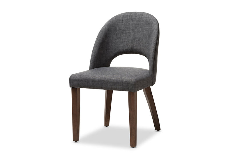Everdon Dark Gray Fabric Upholstered Walnut 5-Piece Dining Set Baxton