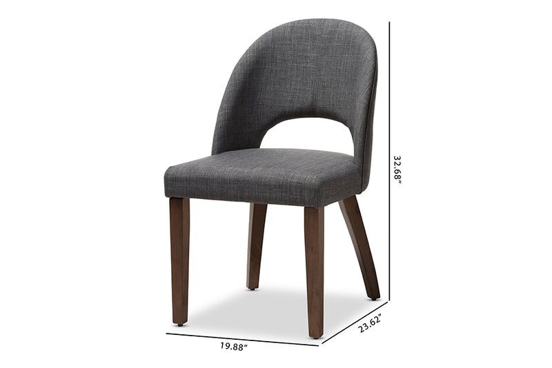 Everdon Mid-Century Modern Dark Gray Fabric Upholstered Walnut Finished Wood Dining Chair (Set of 2)