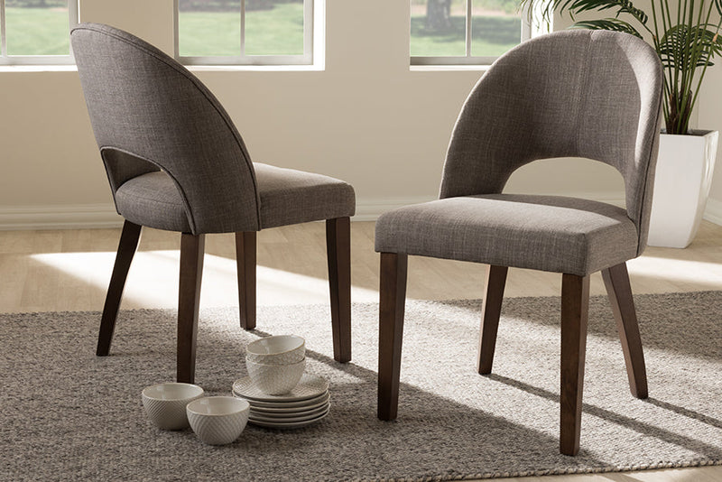 Everdon Light Gray Fabric Upholstered Walnut Dining Chair (Set of 2) Baxton