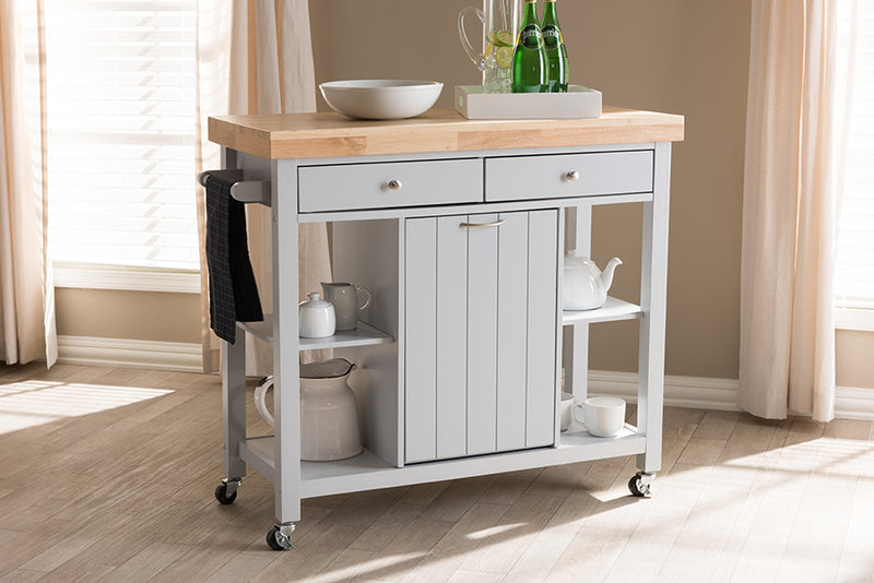 Solo Coastal and Farmhouse Light Gray Wood Kitchen Cart