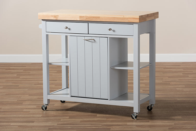 Solo Coastal and Farmhouse Light Gray Wood Kitchen Cart