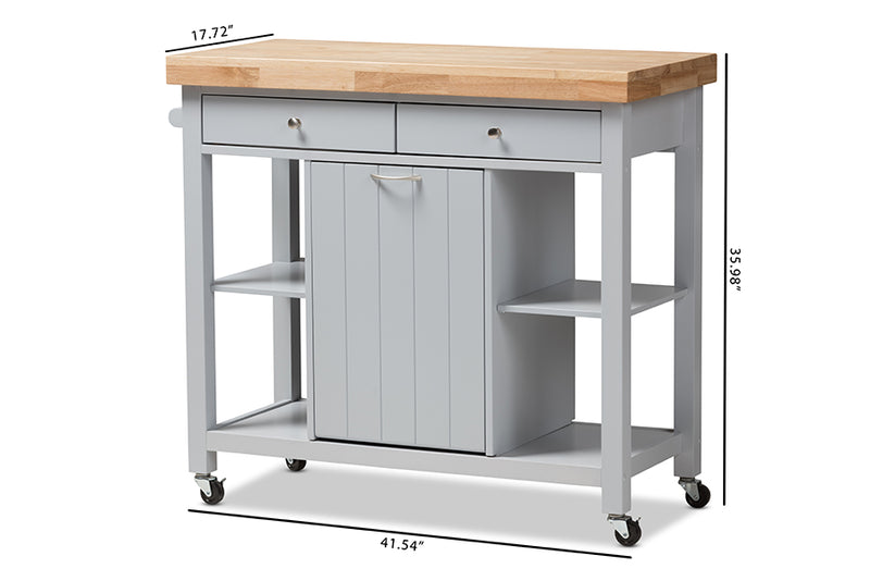 Solo Coastal and Farmhouse Light Gray Wood Kitchen Cart