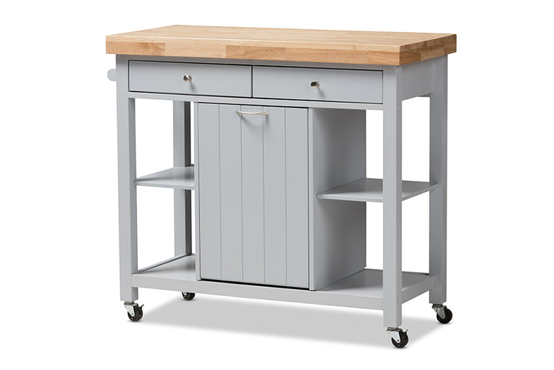 Solo Coastal and Farmhouse Light Gray Wood Kitchen Cart