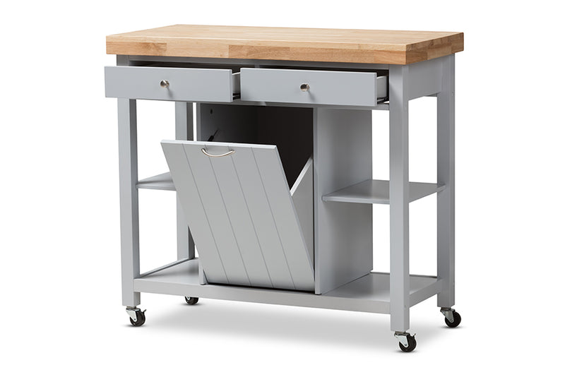 Solo Coastal and Farmhouse Light Gray Wood Kitchen Cart