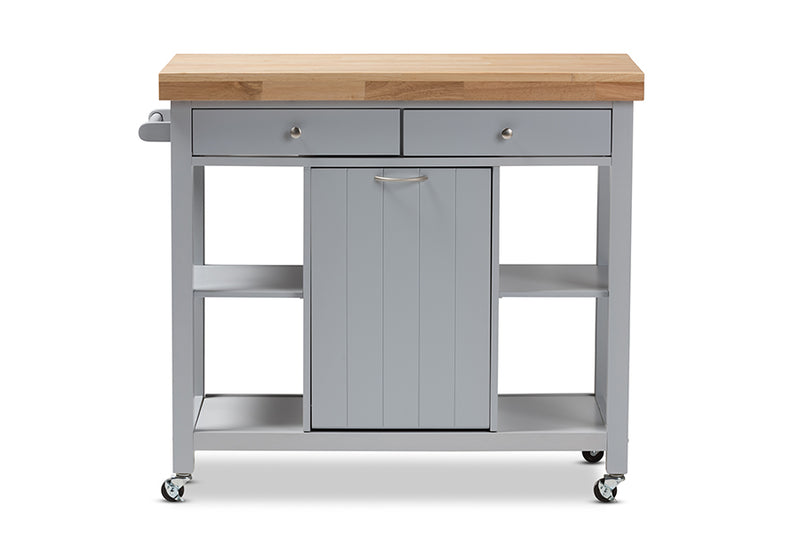 Solo Coastal and Farmhouse Light Gray Wood Kitchen Cart