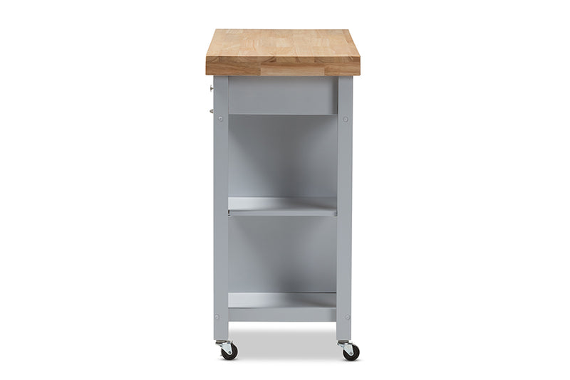 Solo Coastal and Farmhouse Light Gray Wood Kitchen Cart