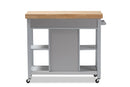 Solo Coastal and Farmhouse Light Gray Wood Kitchen Cart Baxton