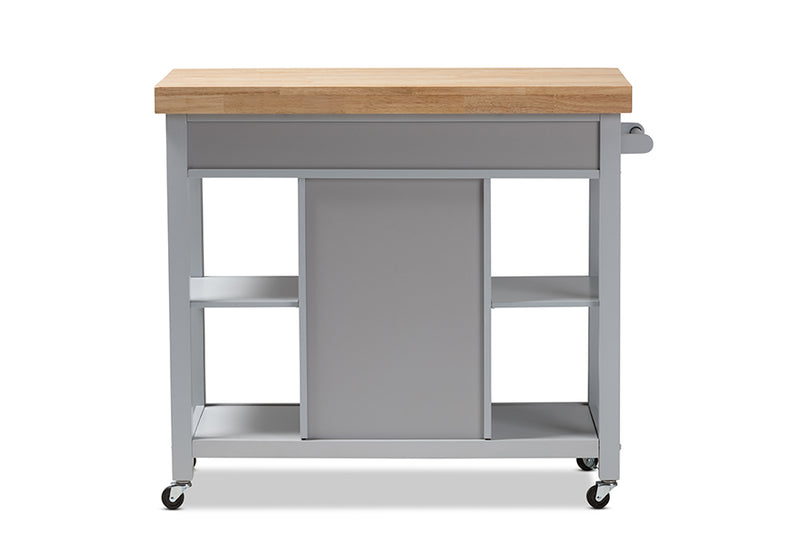 Solo Coastal and Farmhouse Light Gray Wood Kitchen Cart