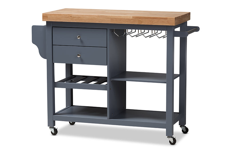 Heyna Coastal and Farmhouse Gray Wood Kitchen Cart