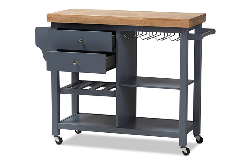 Heyna Coastal and Farmhouse Gray Wood Kitchen Cart