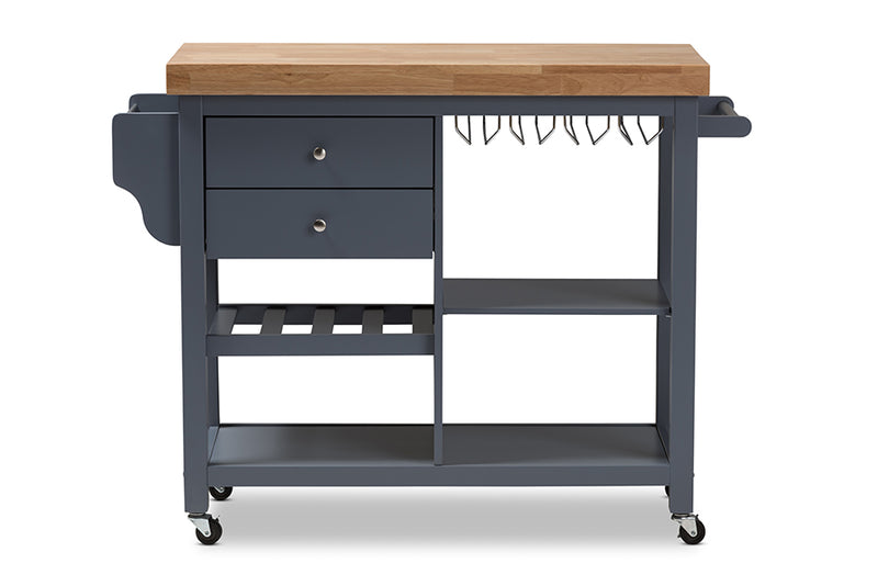 Heyna Coastal and Farmhouse Gray Wood Kitchen Cart