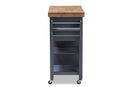 Heyna Coastal and Farmhouse Gray Wood Kitchen Cart Baxton