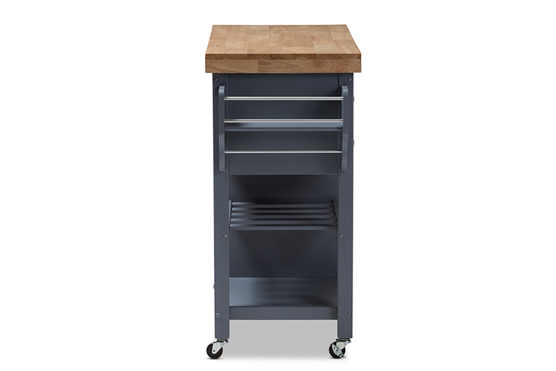 Heyna Coastal and Farmhouse Gray Wood Kitchen Cart