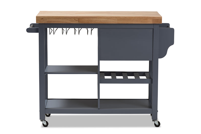 Heyna Coastal and Farmhouse Gray Wood Kitchen Cart