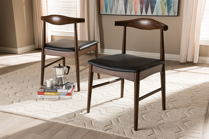 Harris Mid-Century Modern Walnut Wood Dining Chair (Set of 2)