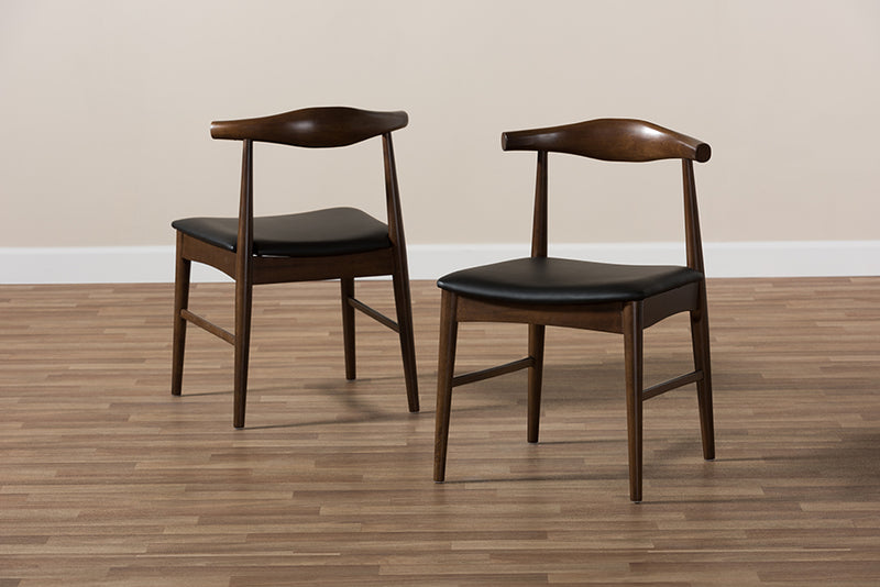 Harris Mid-Century Modern Walnut Wood Dining Chair (Set of 2)