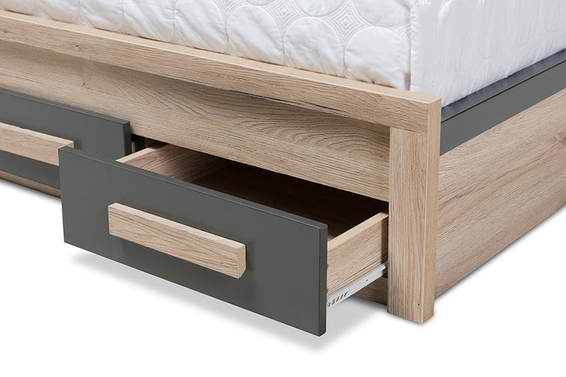Calida Dark Gray and Light Brown Two-Tone 2-Drawer Twin Size Storage Bed Baxton