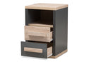 Calida Dark Gray and Light Brown Two-Tone 2-Drawer Nightstand Baxton