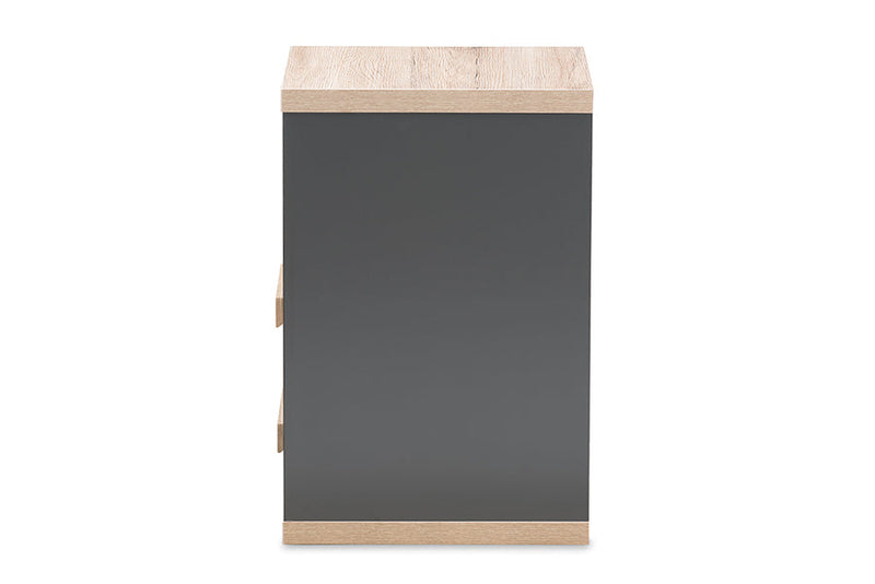 Calida Dark Gray and Light Brown Two-Tone 2-Drawer Nightstand Baxton