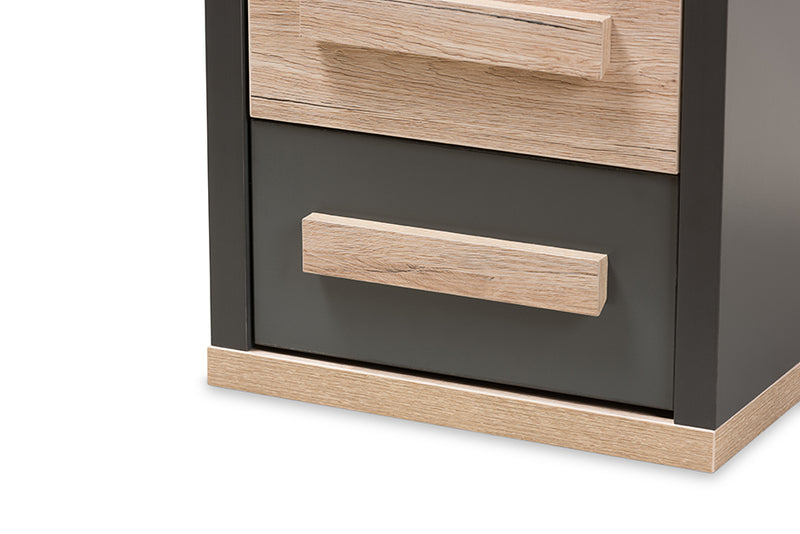 Calida Modern and Contemporary Dark Gray and Light Brown Two-Tone 2-Drawer Nightstand